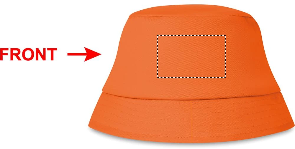 Slnečný klobúk – oranžová – tlačová plocha – Vľavo