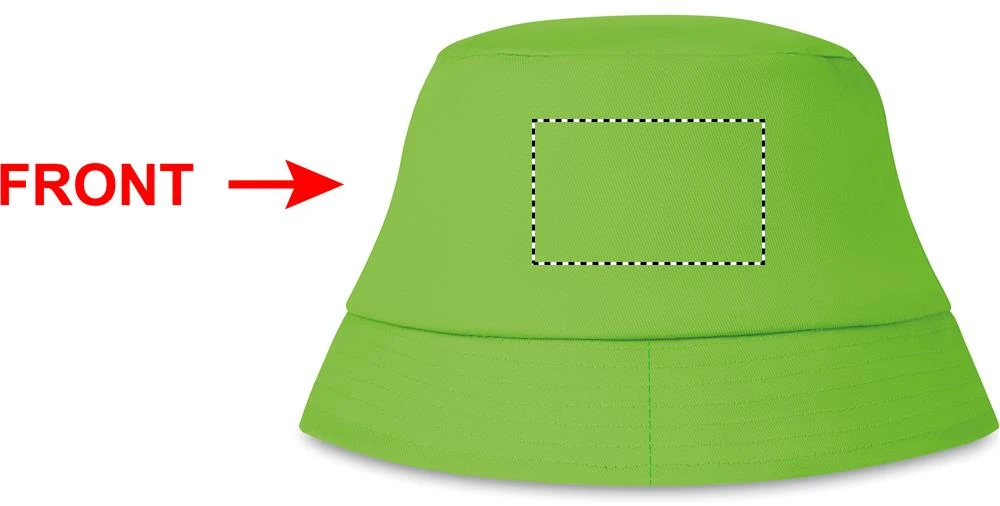 Slnečný klobúk – limetková – tlačová plocha – Vľavo