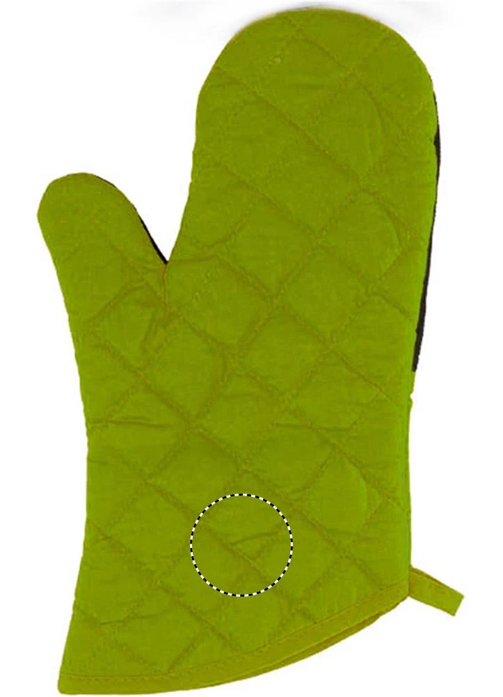 Pogumovaná kuchynská rukavica – zelená – tlačová plocha – FRONT LOWER E