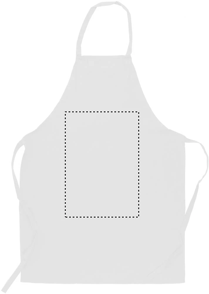 Kuchynská bavlnená zástera – bílá – tlačová plocha – FRONT MIDDLE