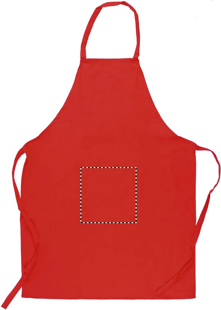 Kuchynská bavlnená zástera – červená – tlačová plocha – MIDDLE EMBROIDERY