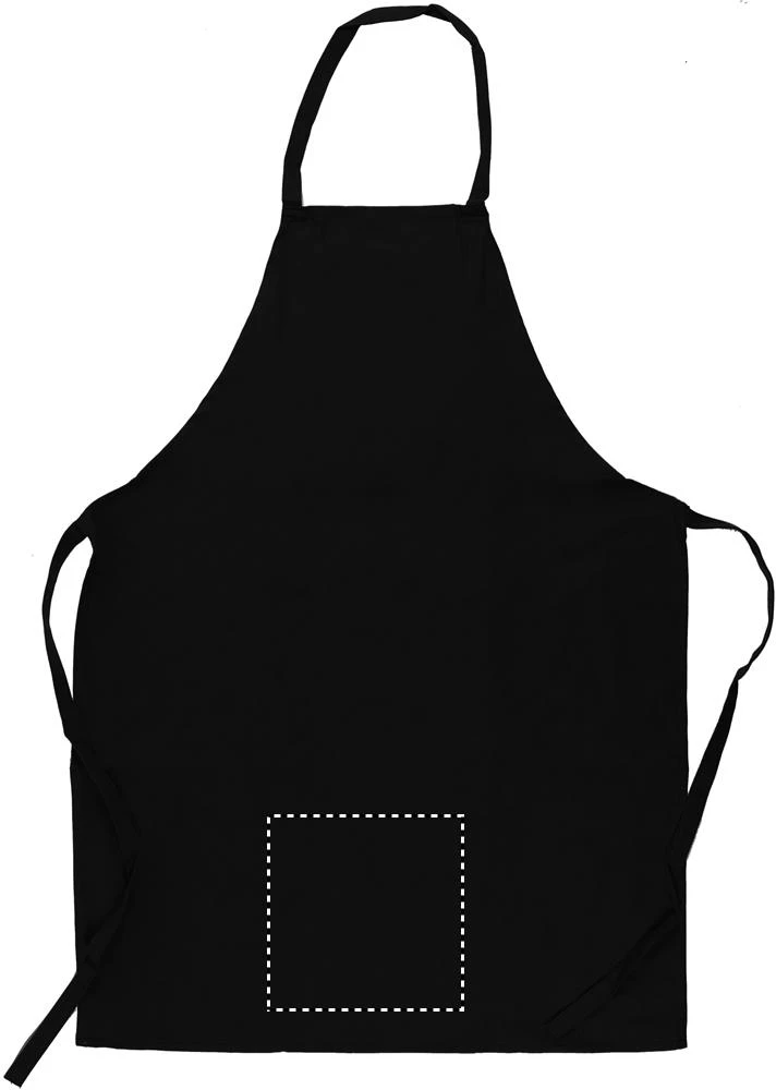 Kuchynská bavlnená zástera – černá – tlačová plocha – LOWER EMBROIDERY