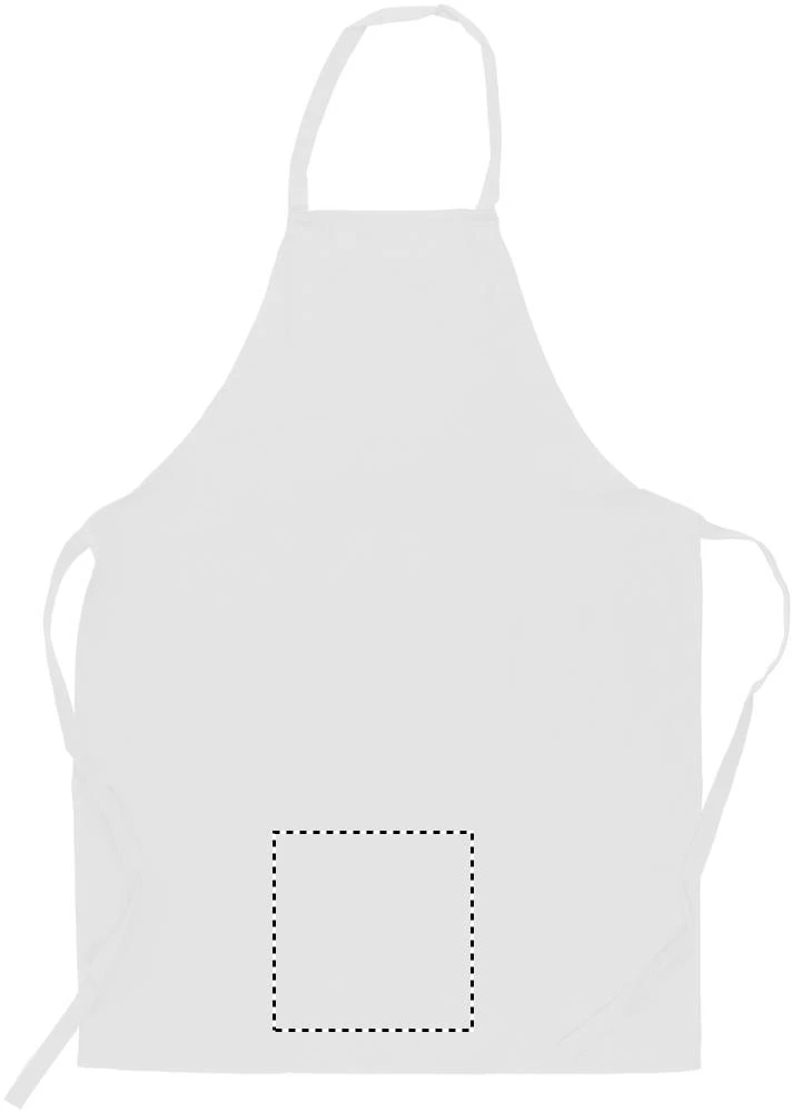 Kuchynská bavlnená zástera – bílá – tlačová plocha – LOWER EMBROIDERY