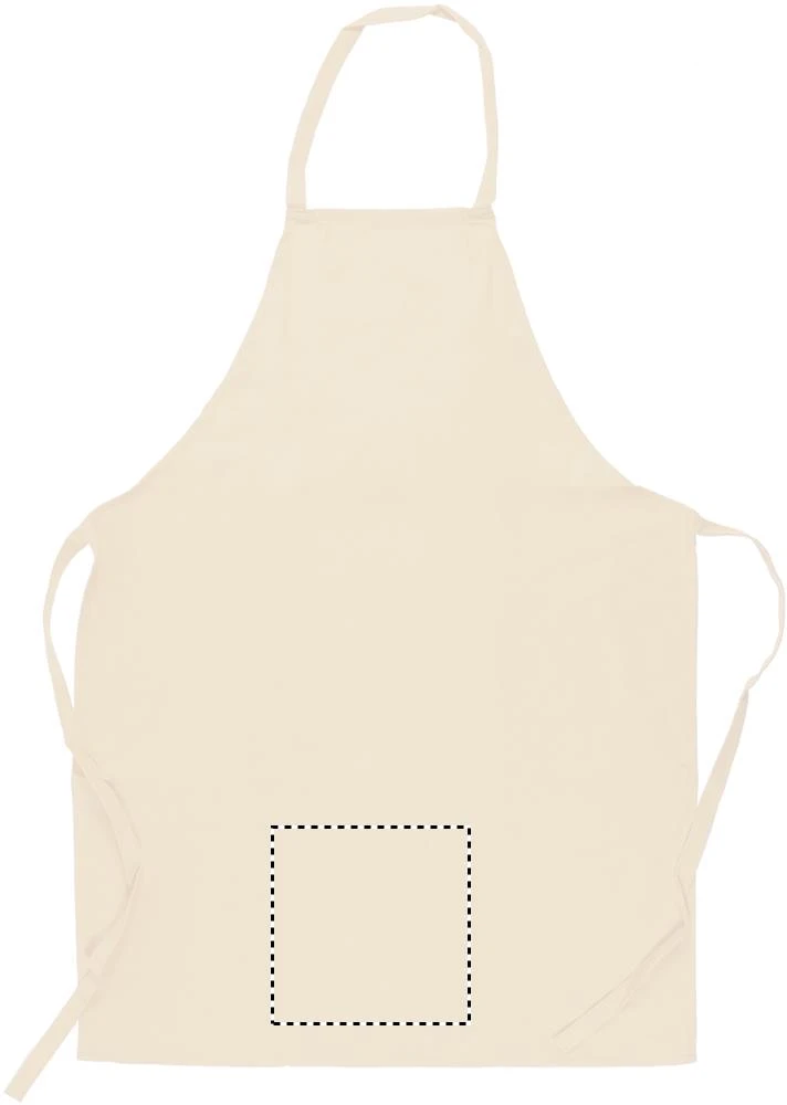 Kuchynská bavlnená zástera – béžová – tlačová plocha – LOWER EMBROIDERY