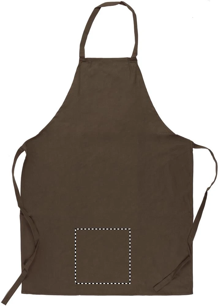 Kuchynská bavlnená zástera – taupe – tlačová plocha – LOWER EMBROIDERY