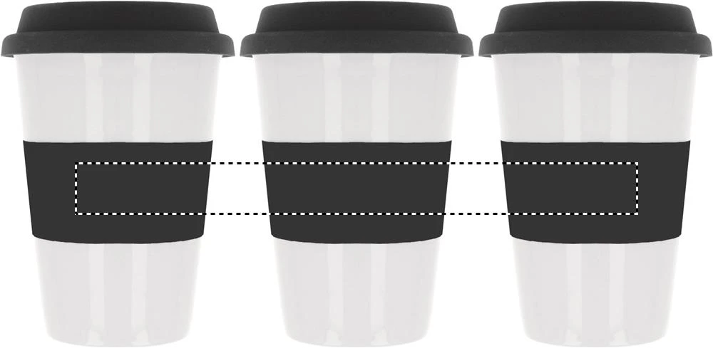 Keramický hrnček - silikónový náustok a držadlo – černá – tlačová plocha – ROUNDSCREEN RIBBON