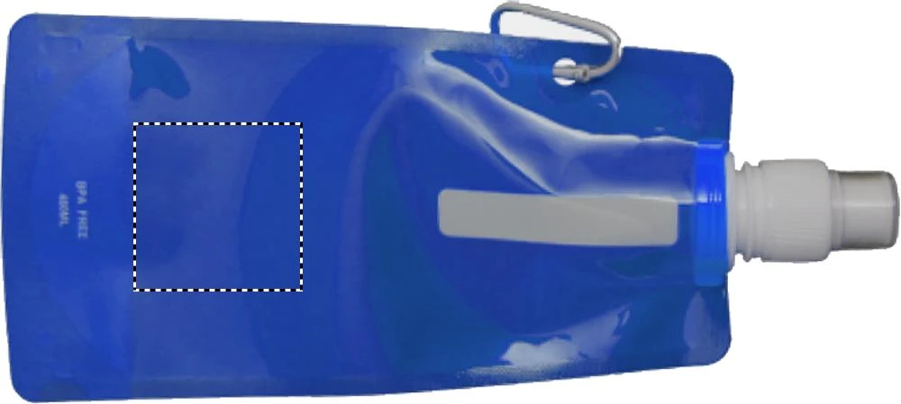 Skladacia fľaša na vodu – transparentní modrá – tlačová plocha – FRONT MIDDLE