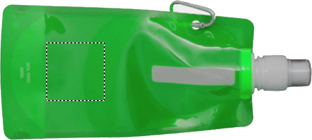 Skladacia fľaša na vodu – transparentní zelená – tlačová plocha – FRONT MIDDLE
