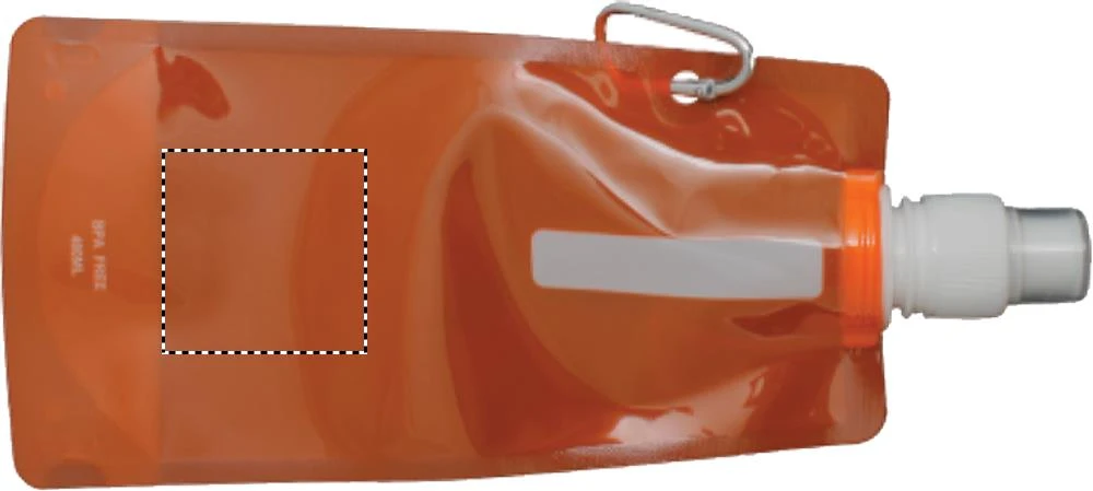 Skladacia fľaša na vodu – transparentní oranžová – tlačová plocha – FRONT MIDDLE