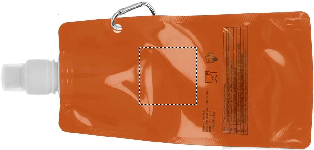 Skladacia fľaša na vodu – transparentní oranžová – tlačová plocha – BACK MIDDLE