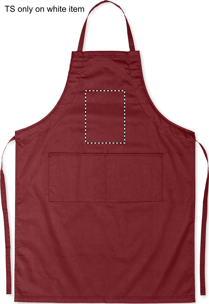 Nastaviteľná kuchynská zástera – vínová – tlačová plocha – FRONT ABOVE POCKET