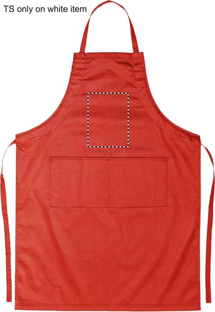 Nastaviteľná kuchynská zástera – červená – tlačová plocha – FRONT ABOVE POCKET