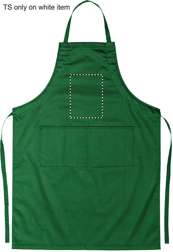 Nastaviteľná kuchynská zástera – zelená – tlačová plocha – FRONT ABOVE POCKET