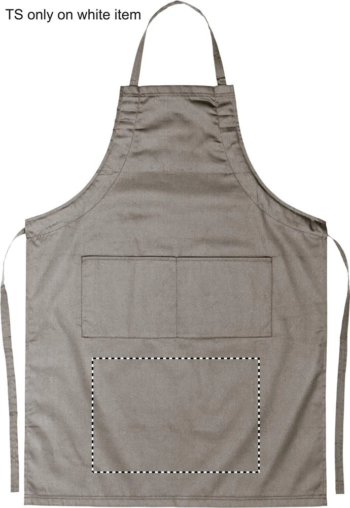 Nastaviteľná kuchynská zástera – šedá – tlačová plocha – FRONT BELOW POCKET