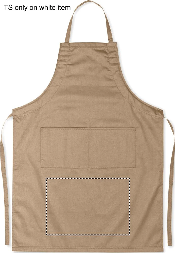 Nastaviteľná kuchynská zástera – barva lana – tlačová plocha – FRONT BELOW POCKET
