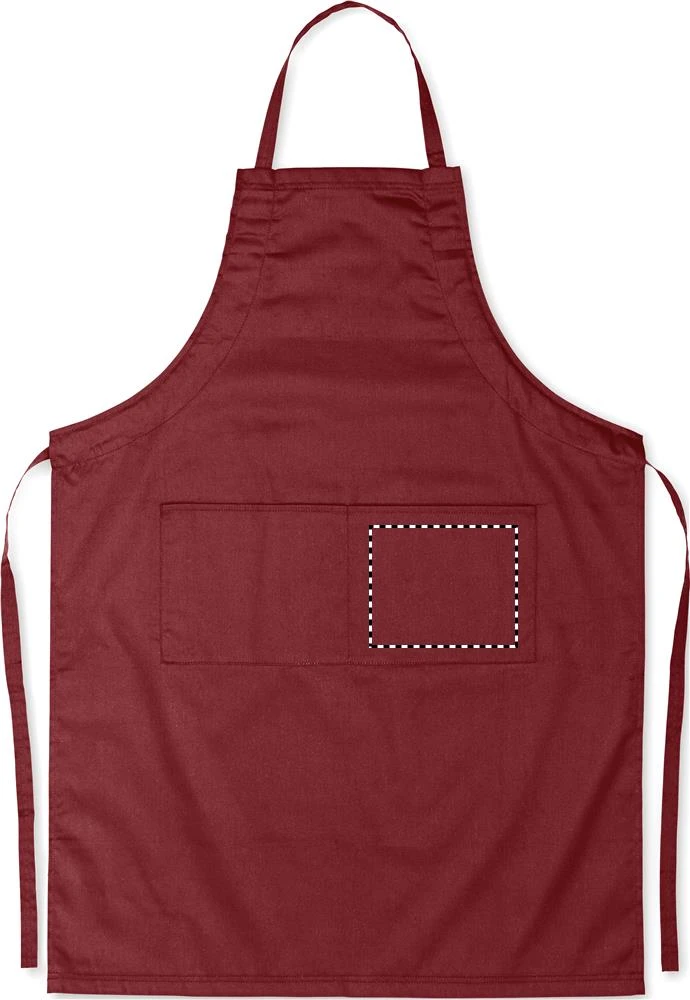 Nastaviteľná kuchynská zástera – vínová – tlačová plocha – FRONT POCKET LEFT