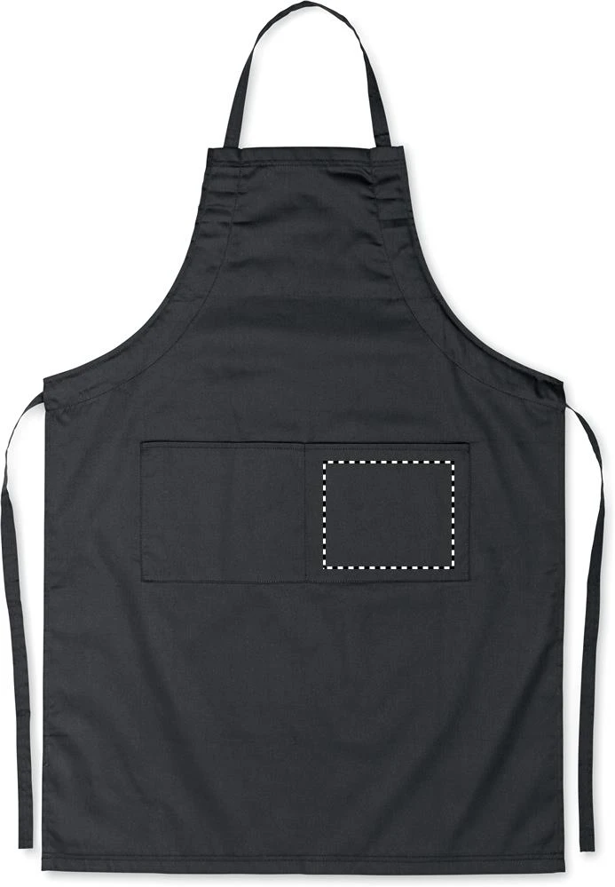 Nastaviteľná kuchynská zástera – černá – tlačová plocha – FRONT POCKET LEFT