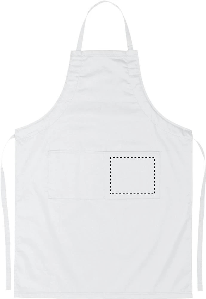 Nastaviteľná kuchynská zástera – bílá – tlačová plocha – FRONT POCKET LEFT