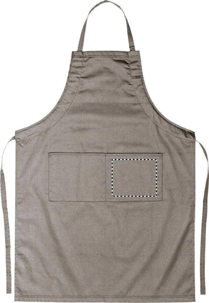 Nastaviteľná kuchynská zástera – šedá – tlačová plocha – FRONT POCKET LEFT