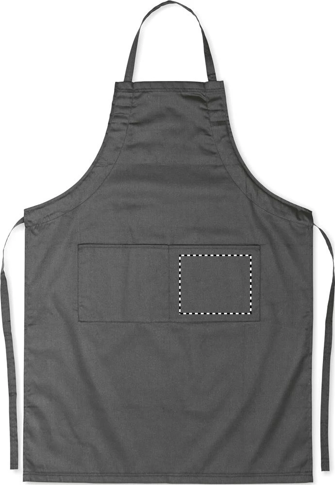 Nastaviteľná kuchynská zástera – kamenně šedá – tlačová plocha – FRONT POCKET LEFT
