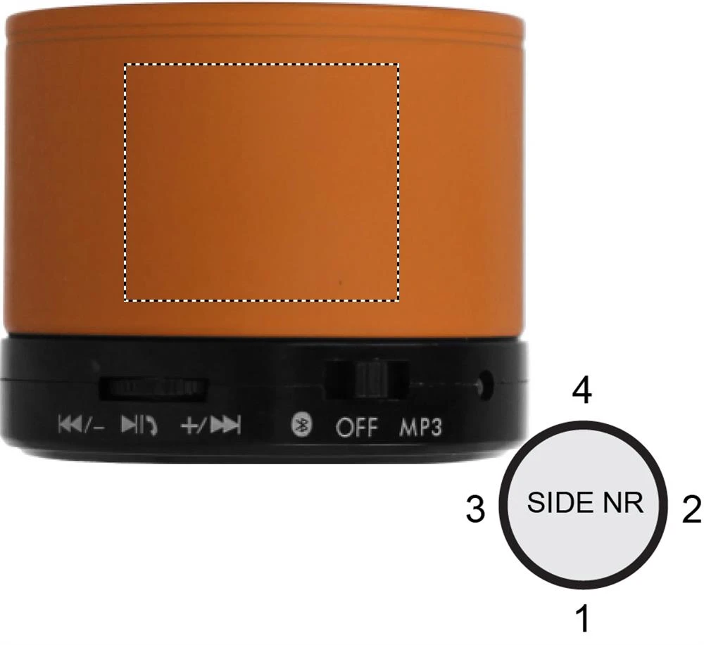 Guľatý Bluetooth reproduktor – oranžová – tlačová plocha – Bok 1