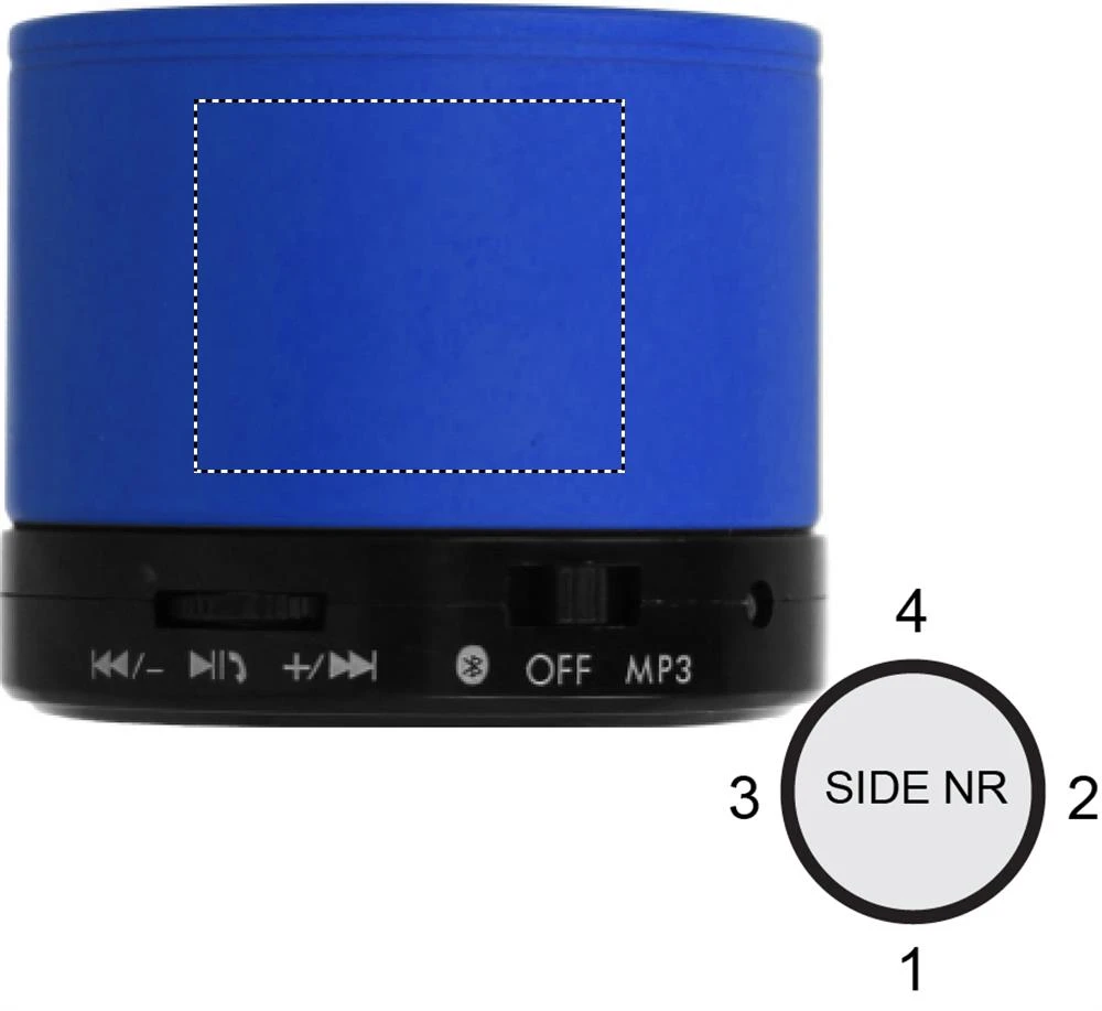 Guľatý Bluetooth reproduktor – královská modř – tlačová plocha – Bok 1