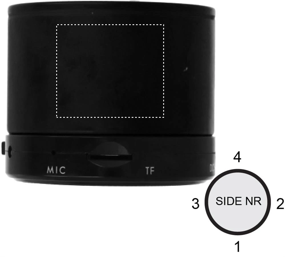 Guľatý Bluetooth reproduktor – černá – tlačová plocha – Bok 2
