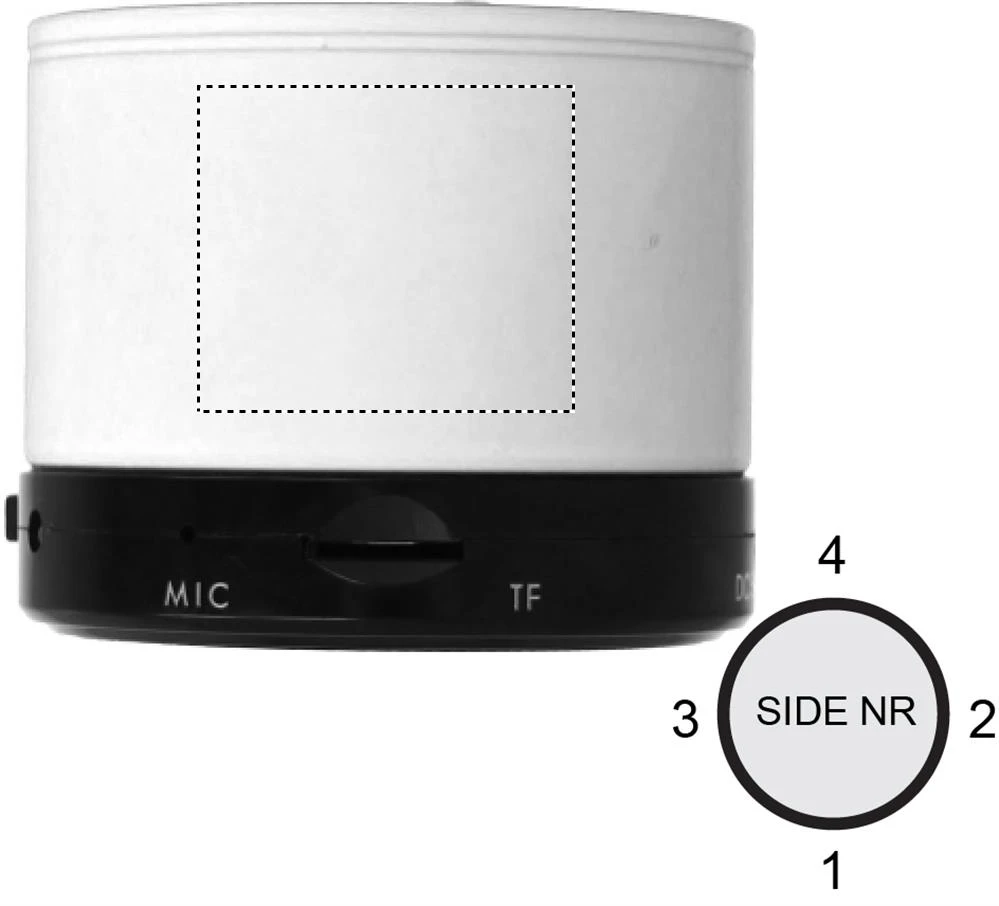 Guľatý Bluetooth reproduktor – bílá – tlačová plocha – Bok 2