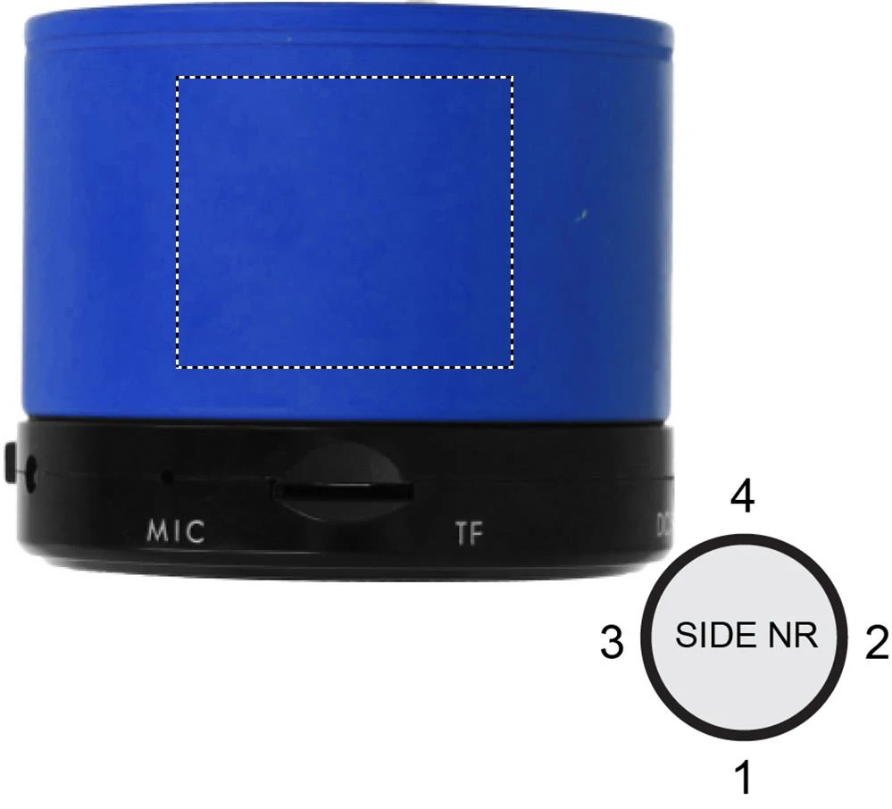 Guľatý Bluetooth reproduktor – královská modř – tlačová plocha – Bok 2