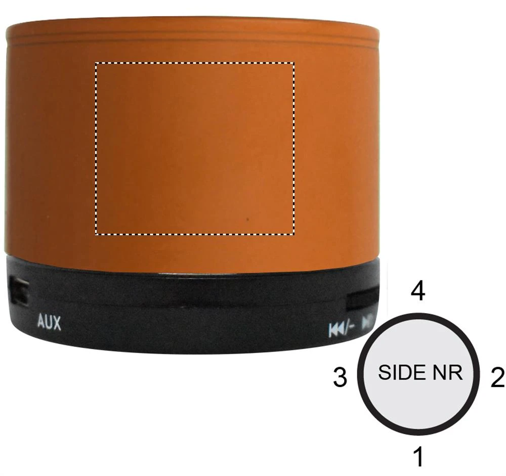 Guľatý Bluetooth reproduktor – oranžová – tlačová plocha – Bok 3