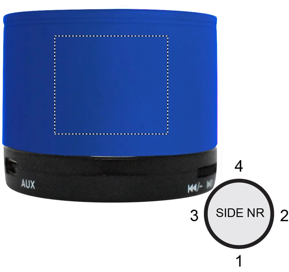 Guľatý Bluetooth reproduktor – královská modř – tlačová plocha – Bok 3
