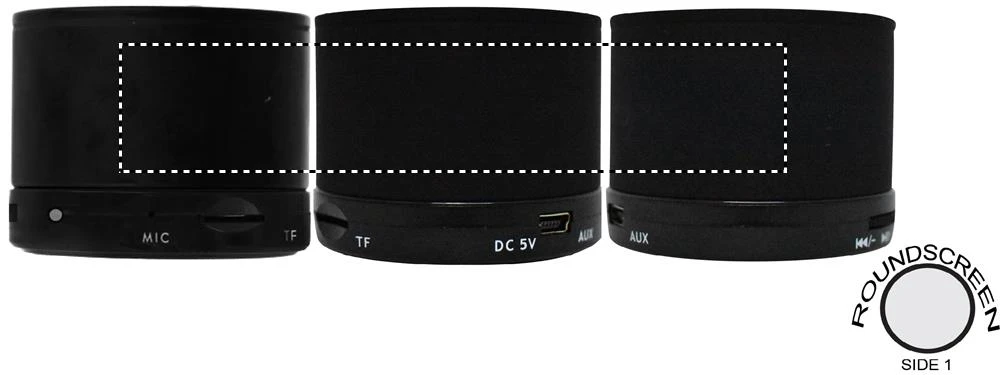 Guľatý Bluetooth reproduktor – černá – tlačová plocha – Dookola (rotačná sieťotlač)