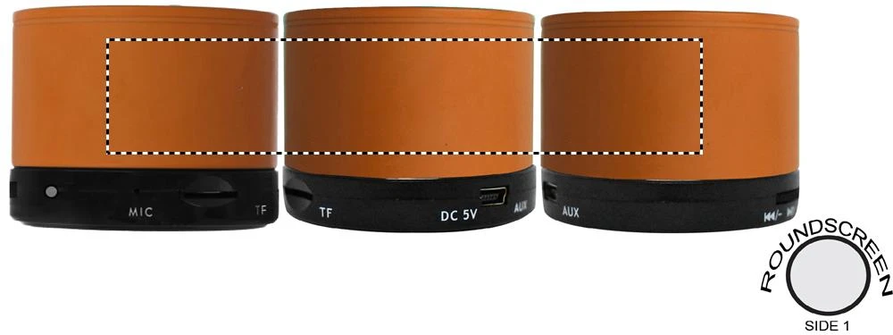 Guľatý Bluetooth reproduktor – oranžová – tlačová plocha – Dookola (rotačná sieťotlač)