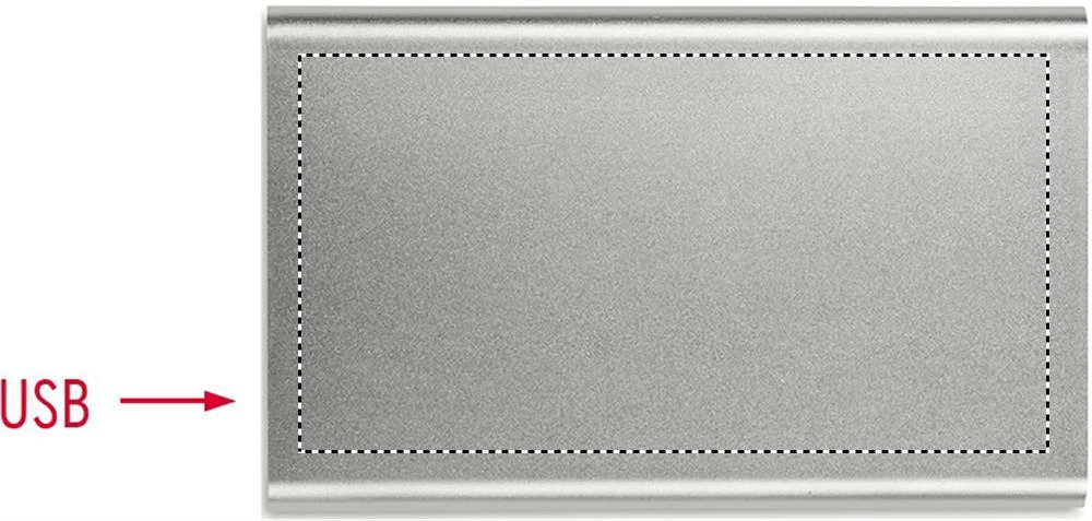Hliníkový power bank 4000 mAh – matná stříbrná – tlačová plocha – Vrch – digitálna tlač