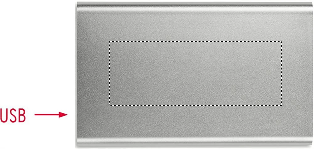 Hliníkový power bank 4000 mAh – matná stříbrná – tlačová plocha – Vrch