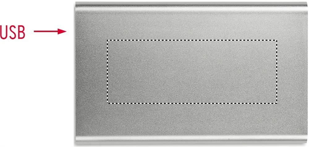 Hliníkový power bank 4000 mAh – matná stříbrná – tlačová plocha – Spodok