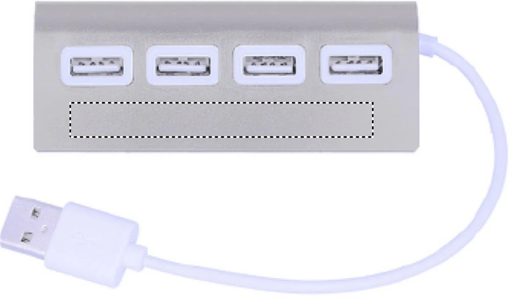 4 portový USB hub – matná stříbrná – tlačová plocha – Predná strana