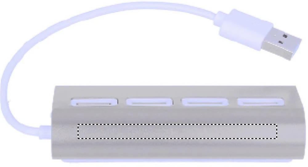 4 portový USB hub – matná stříbrná – tlačová plocha – Vrch