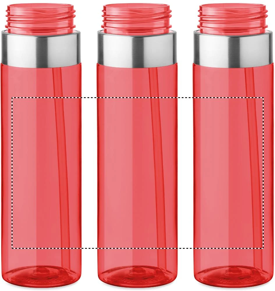 Tritanová fľaša 650 ml – transparentní červená – tlačová plocha – Dookola (rotačná sieťotlač)