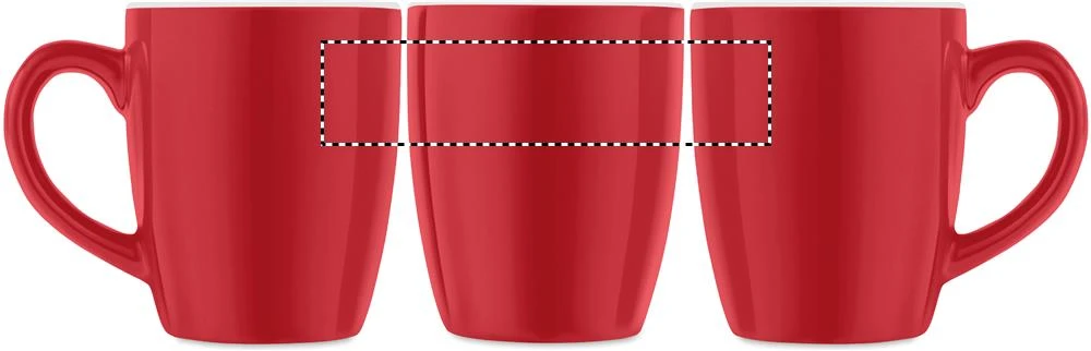 Keramický farebný hrnček 300 ml – červená – tlačová plocha – Dookola (rotačná sieťotlač)