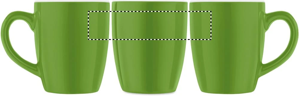 Keramický farebný hrnček 300 ml – zelená – tlačová plocha – Dookola (rotačná sieťotlač)