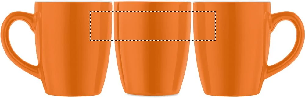 Keramický farebný hrnček 300 ml – oranžová – tlačová plocha – Dookola (rotačná sieťotlač)