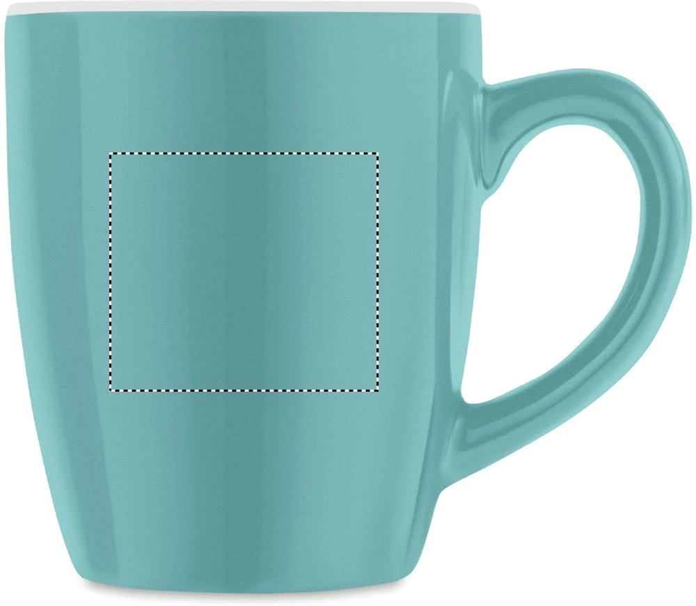 Keramický farebný hrnček 300 ml – modrá – tlačová plocha – Pre pravákov