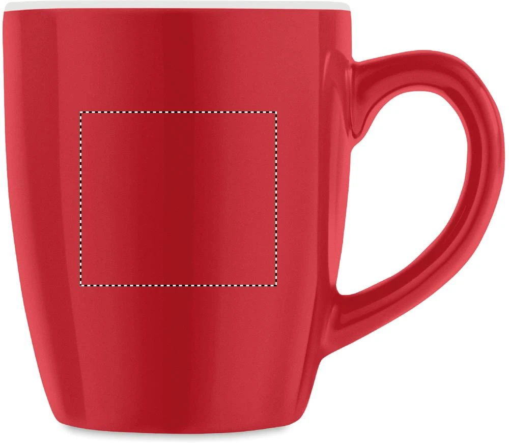 Keramický farebný hrnček 300 ml – červená – tlačová plocha – Pre pravákov
