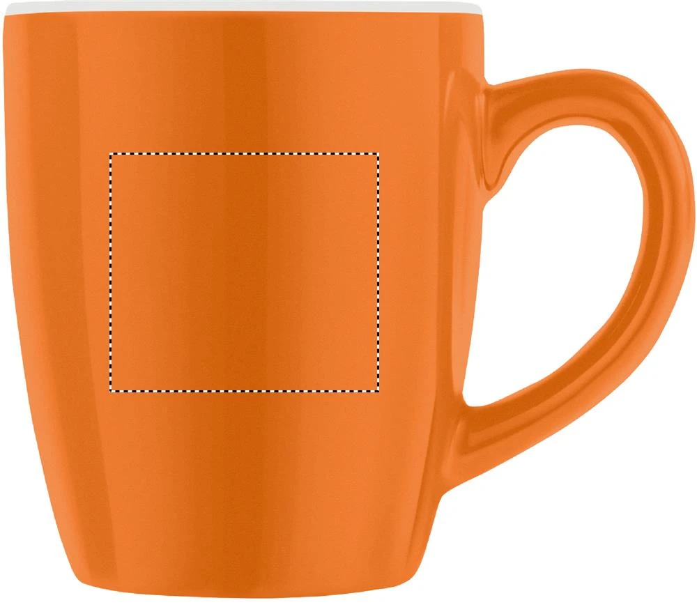 Keramický farebný hrnček 300 ml – oranžová – tlačová plocha – Pre pravákov
