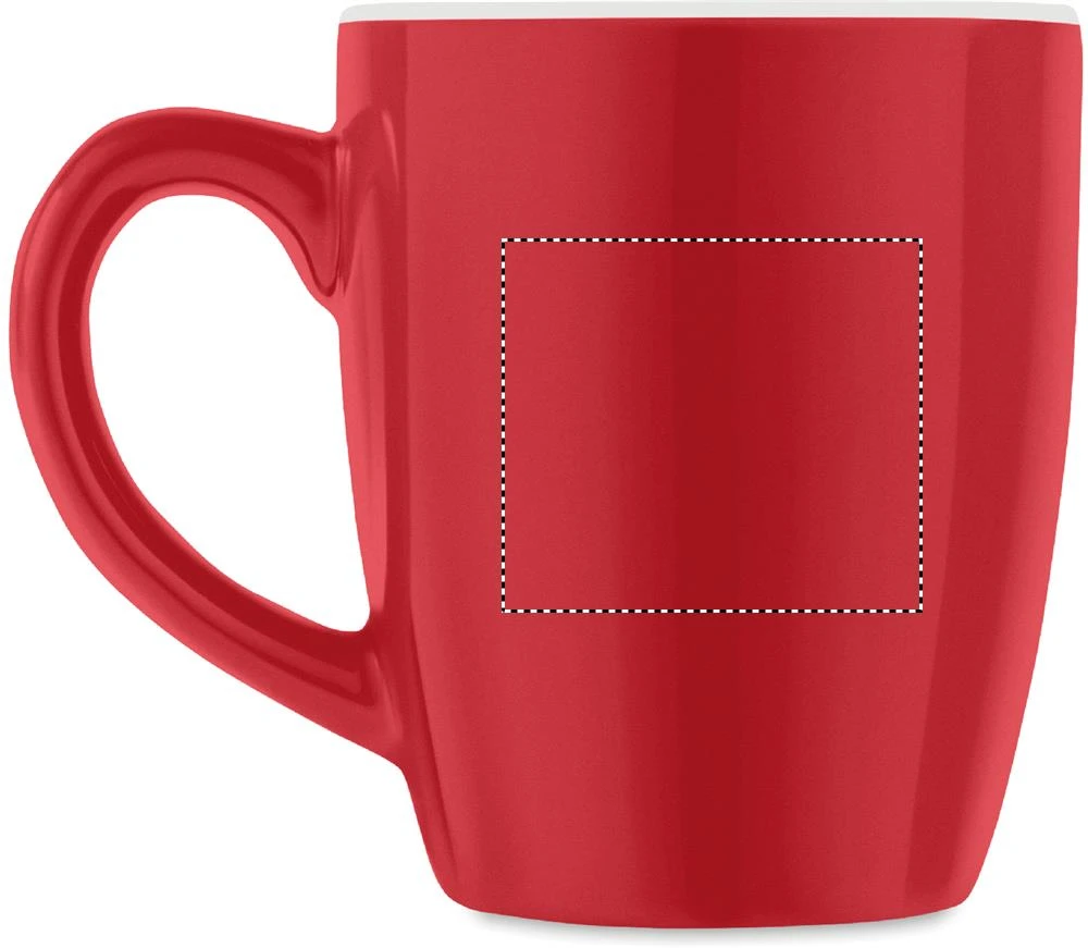 Keramický farebný hrnček 300 ml – červená – tlačová plocha – Pre ľavákov