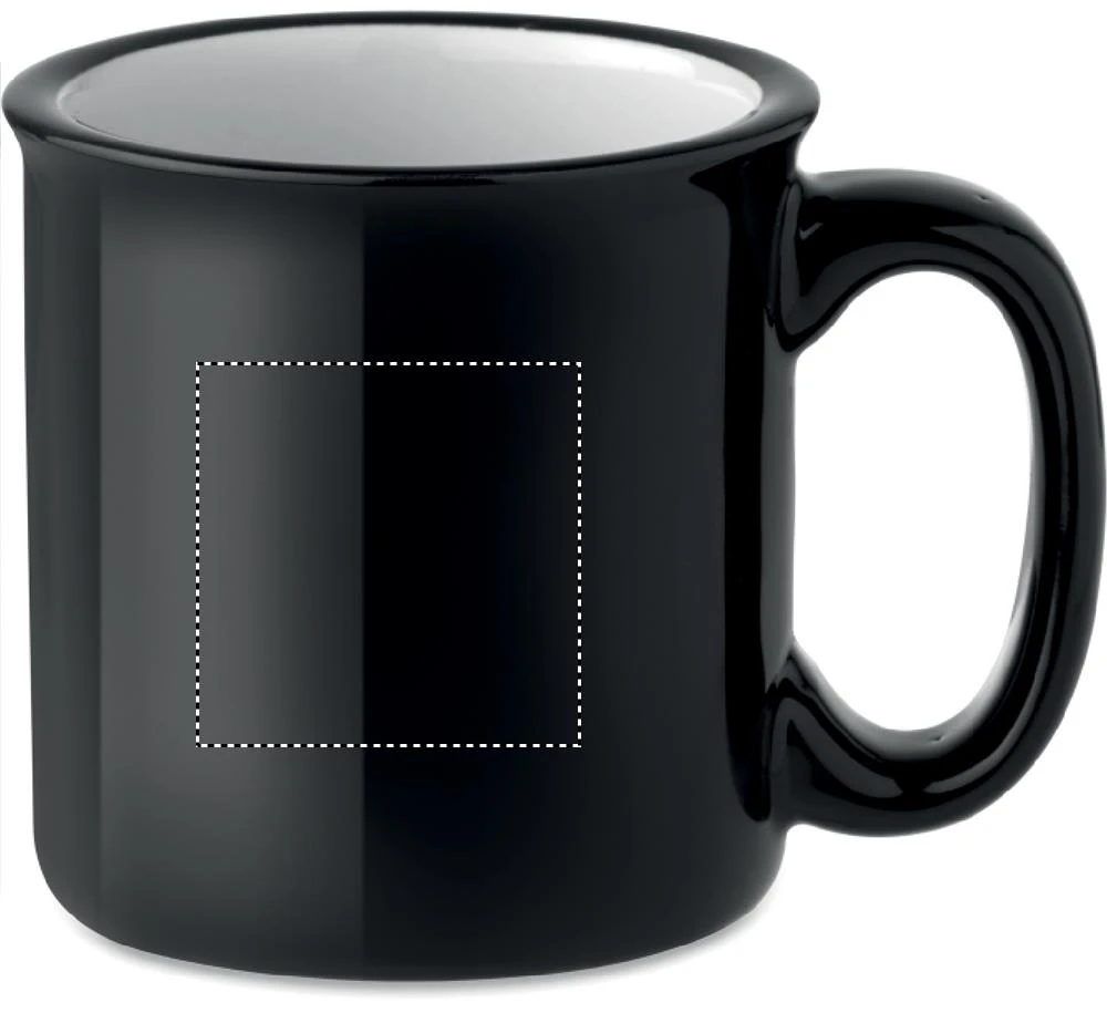 Keramický vintage hrnček – černá – tlačová plocha – Pre pravákov
