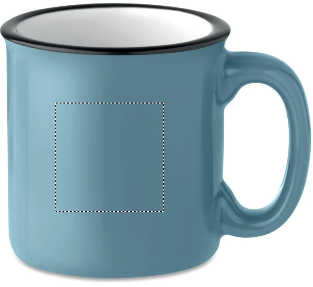Keramický vintage hrnček – modrá – tlačová plocha – Pre pravákov