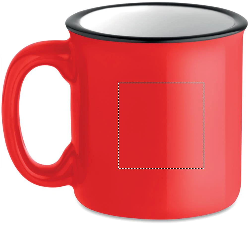 Keramický vintage hrnček – červená – tlačová plocha – Pre ľavákov