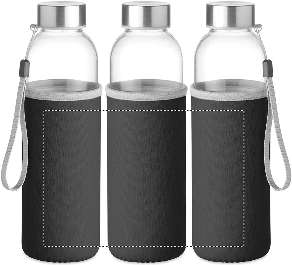 Sklenená fľaša 500 ml – černá – tlačová plocha – POUCH T1